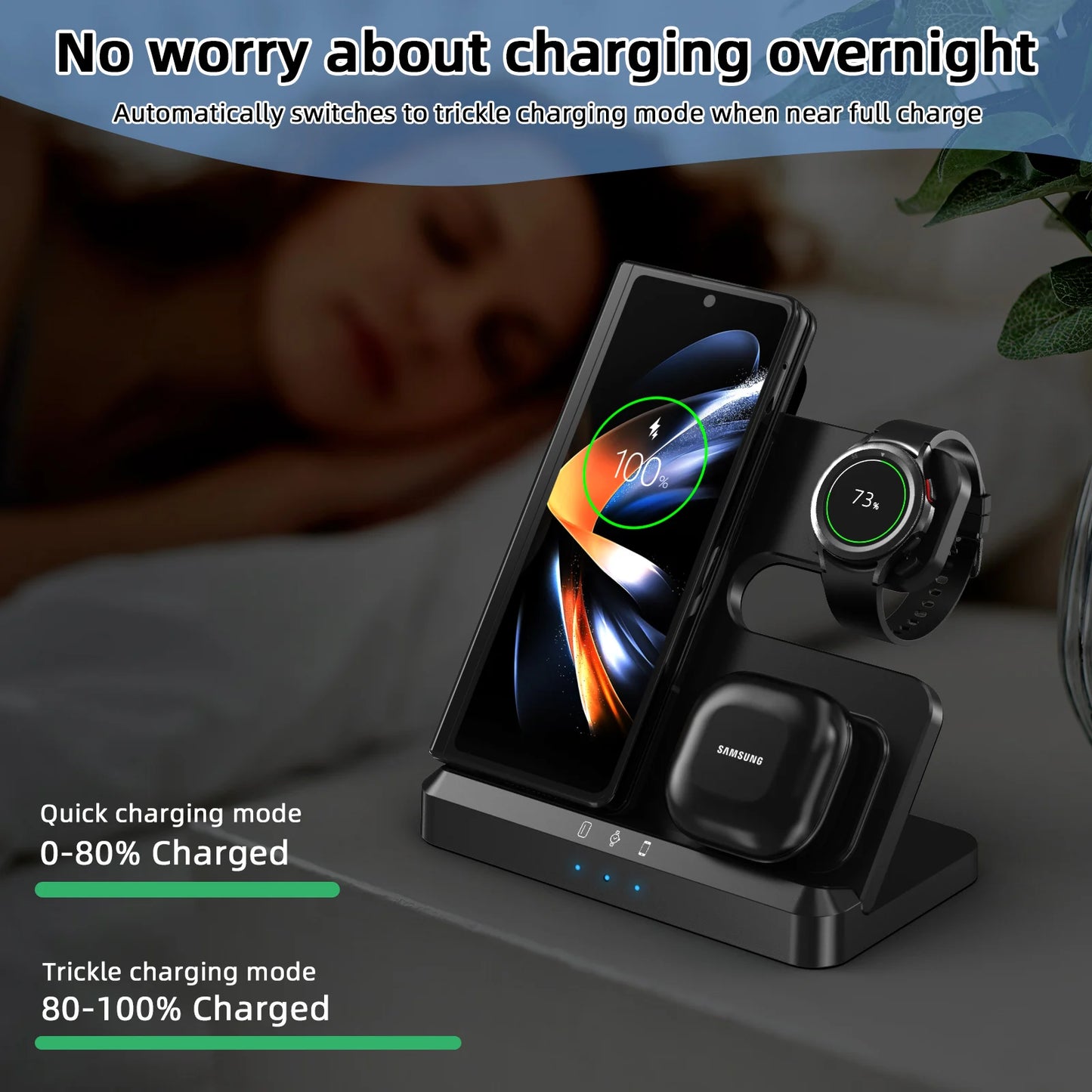 Wireless Charger Stand 3 in 1 Charging Station Watch Charger for Samsung S24 Ultra Plus S23 S22 Z Fold Flip 6/5/4 Galaxy Watch