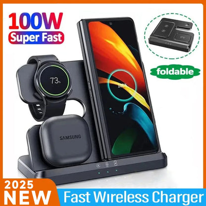 Wireless Charger Stand 3 in 1 Charging Station Watch Charger for Samsung S24 Ultra Plus S23 S22 Z Fold Flip 6/5/4 Galaxy Watch