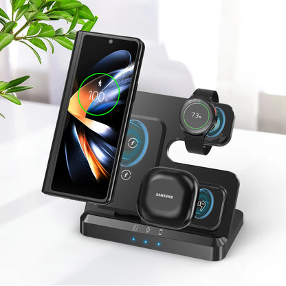 Wireless Charger Stand 3 in 1 Charging Station Watch Charger for Samsung S24 Ultra Plus S23 S22 Z Fold Flip 6/5/4 Galaxy Watch